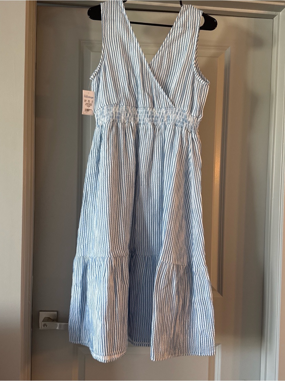 Morgan Taylor Blue and White Striped Sleeveless Dress